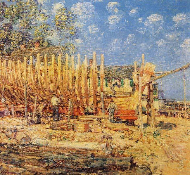 Childe Hassam Building a Schooner, Provincetown oil painting picture